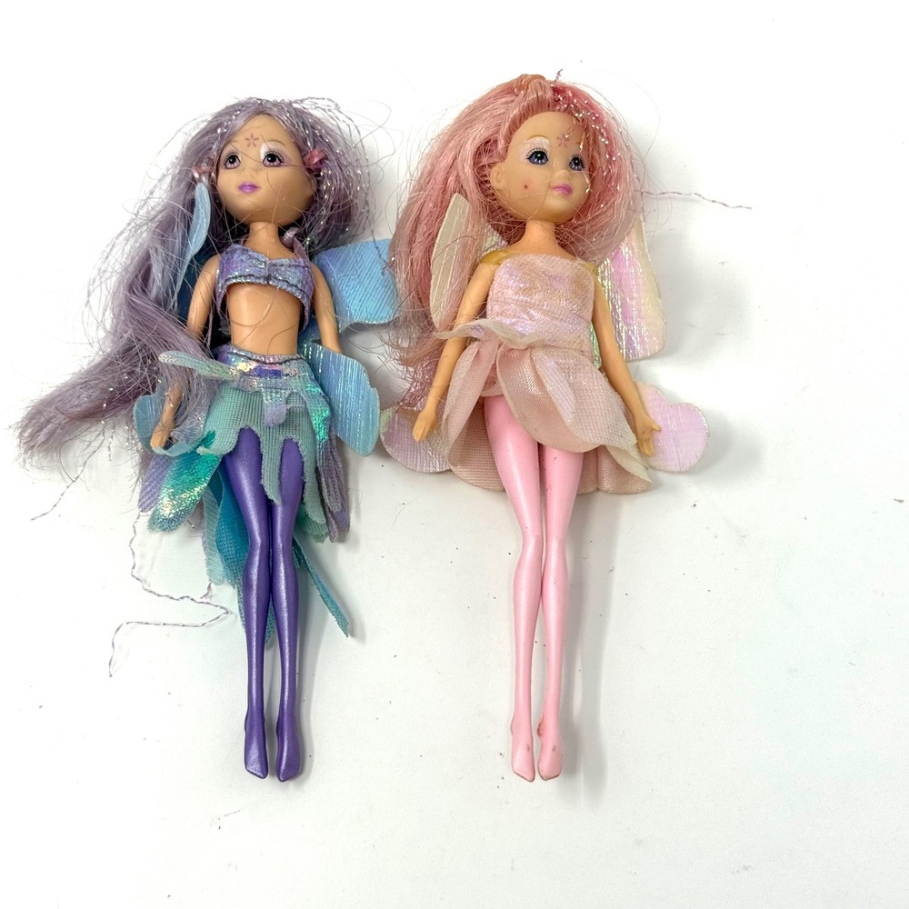 2004 Barbie Fairytopia Petal Pixies Fairies Dolls Set Purple And Pink Dolls Set